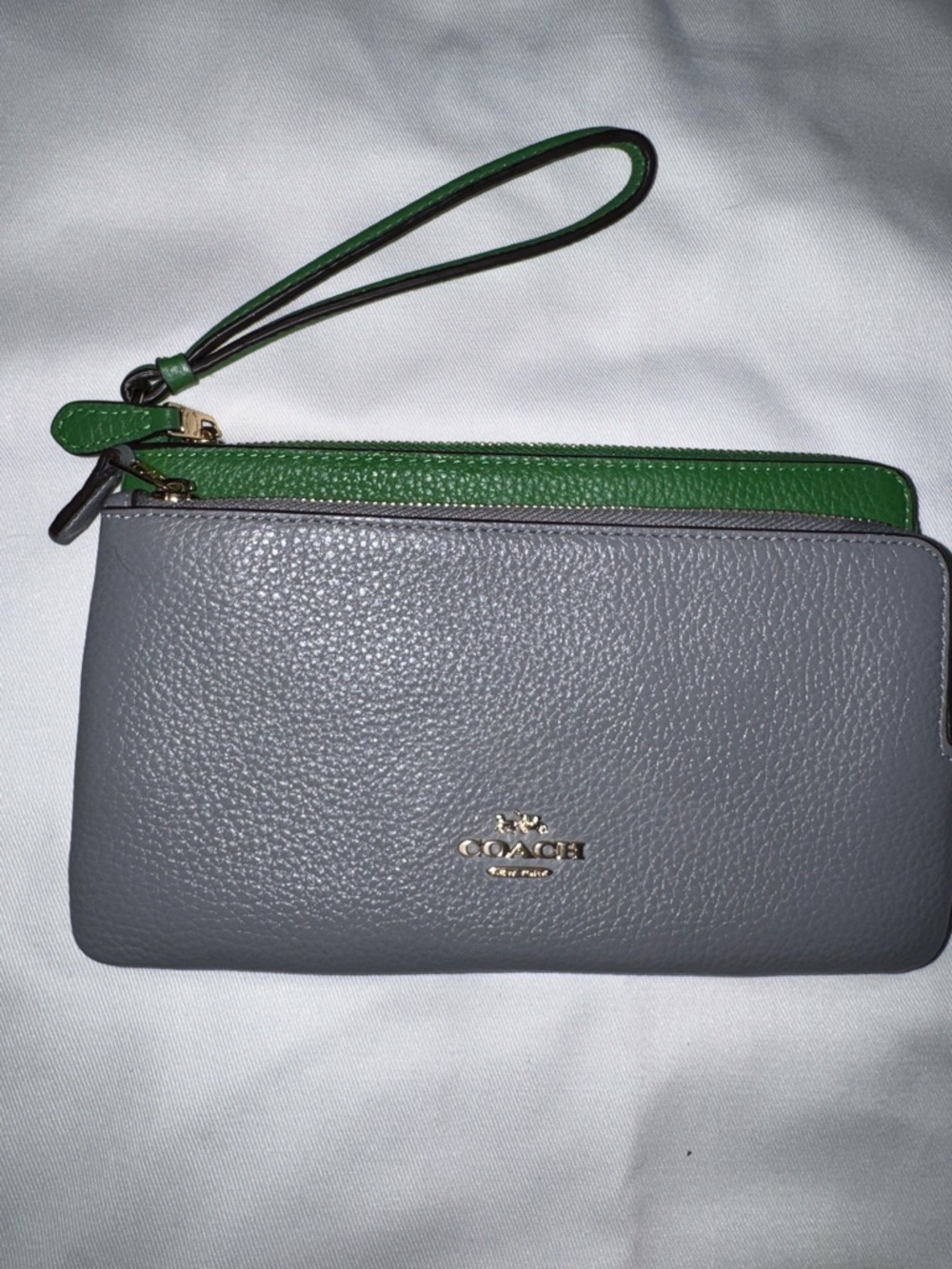 Coach Double Zip Wristlet Green Gray - Picture 2 of 8